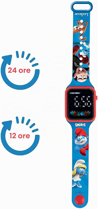 , I Puffi, Orologio digitale, display 12 o 24 ore, Blu/Rosso, DMW060SF