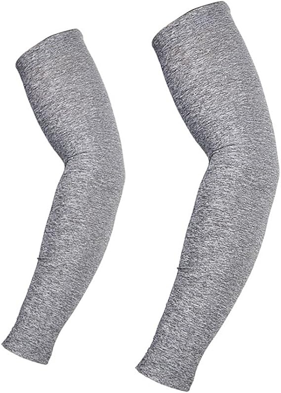 Breathable Sports Arm Sleeves Polyester Gray Pair Size M Sports & Outdoors