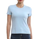Cotton Short Sleeve T Shirts for Women Slim Fitted Basic Tees Cropped Tshirts Casual Plain Tight Petite Summer Tops