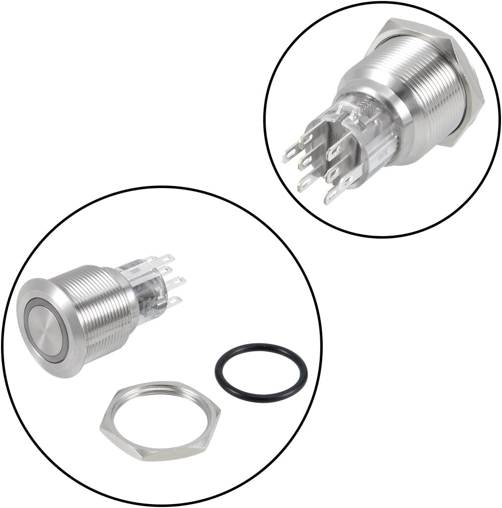 sourcing map Latching Metal Push Button Switch 22mm Mounting Dia DPDT 2NO 2NC 24V Blue LED Light - Image 3