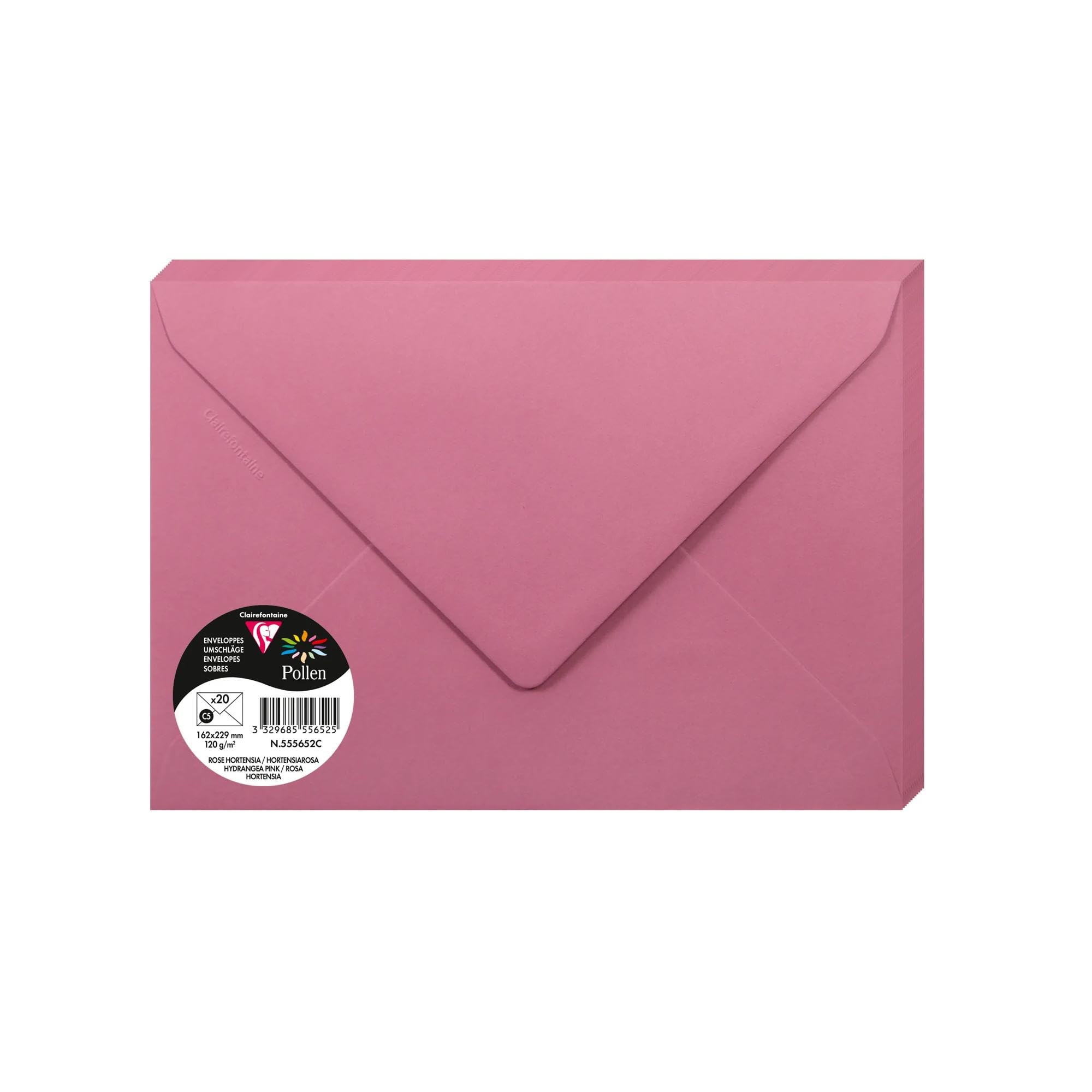 Clairefontaine 555652C Pack of 20 Gummed Envelopes C5 (16,2x22,9cm) 120gsm Colour Hydrangea Pink Invitation Events Correspondence Pollen Range Premium Paper — image 1