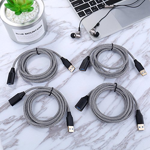 Besgoods 4-Pack - Nylon Braided 6ft USB 3.0 Extension Cable USB Extender Cord - A Male to Female Fast Data Transfer Extension Cord with Gold-Plated Connector - White - Thumbnail 6
