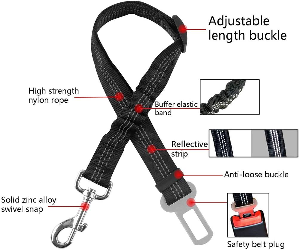 YUIP 1 Pack Car Seat Belt for Pets Adjustable Safety Heavy Duty elastic Leads Harness for Cars with Elastic Nylon Bungee Buffer Seat Belt Dog Car Safety Harness Restraint (Black) - Image 4