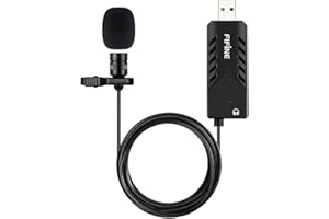 USB Lavalier Lapel Microphone, Fifine Clip-on Cardioid Condenser Computer Mic Plug and Play USB Microphone with Sound Card fo