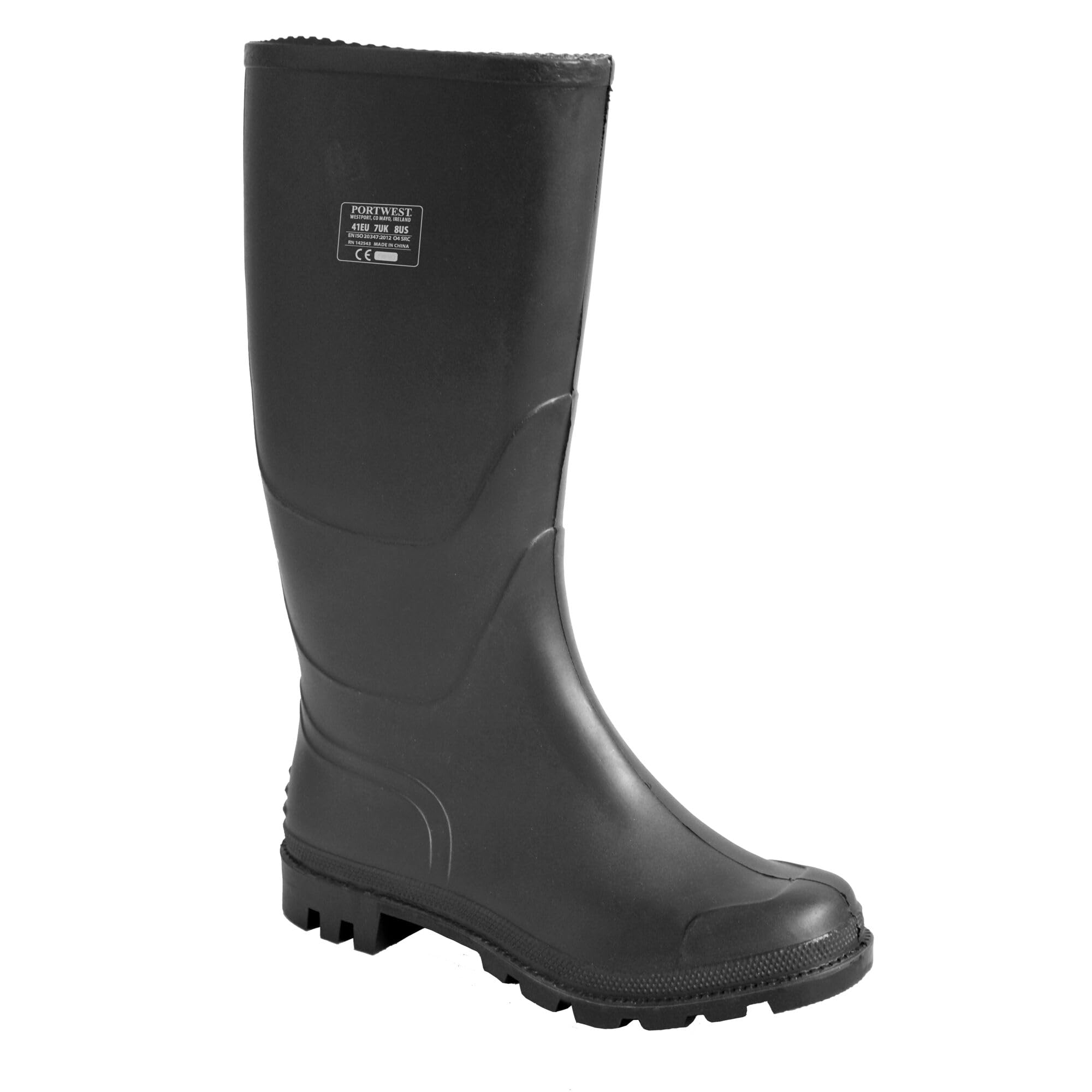 Portwest FW90 PVC Waterproof Mens Wellington Boots Adult Wellies Slip Resistant Protective Footwear, Black, 42