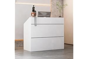 ROMSHINE Reception Desk with Counter, Modern Front Desk Reception Room Table, 47.2 inch Checkout Counter Table for Lobbies, Salons, Retail, White with Black Stripe Decor