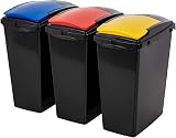 Addis 40 Litre Interlocking Recycling Bins Set of 3 Red Yellow Lids UK Made