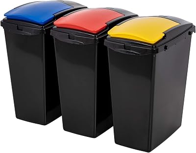 Addis 40 Litre Interlocking Recycling Bins Set of 3 Red Yellow Lids UK Made
