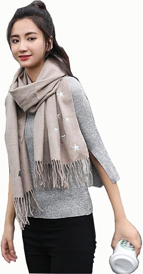 Amazon レディース 大判ストール ストール マフラー 秋冬 ひざ掛け あったか 星柄 アニマル リバーシブル カジュアル モノトーン フリーサイズ グレー マフラー 通販