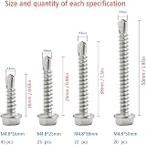 Lemiyoo 113 Pcs M4.8 Self-Drilling Screws Set 410 Stainless Hex Head Assortment view 3
