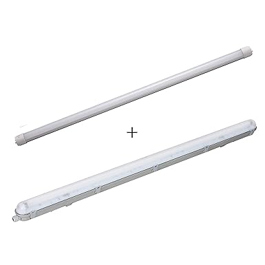LED Submarine Röhrenpaket Wannenleuchte 4ft 120cm 18W 4000-4500K neutralweiss (IP65 Gehäuse + T8 G13 Einzelrohr) LED Beleucht