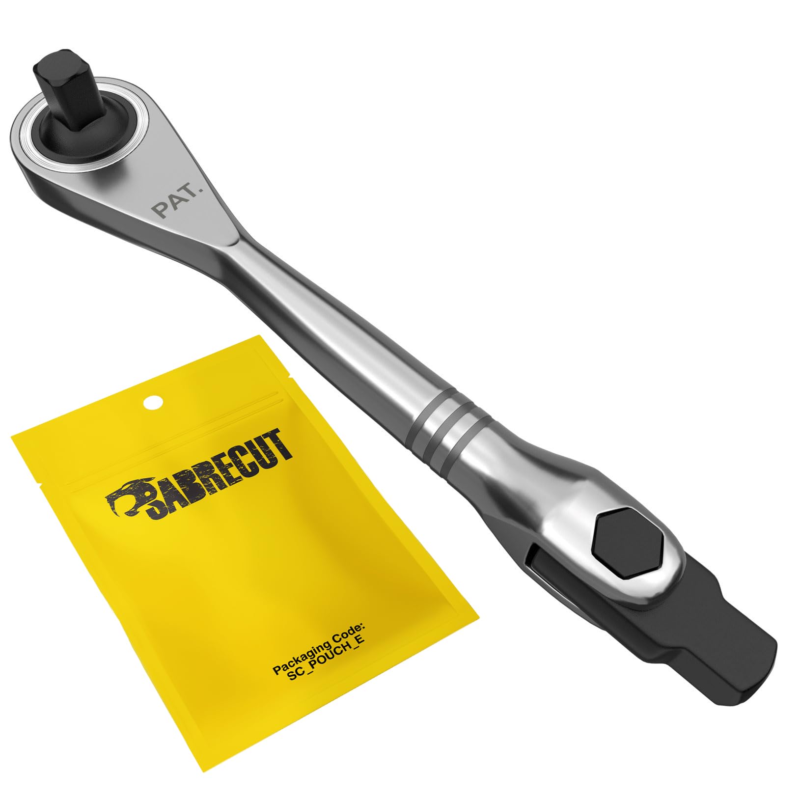 SabreCut Stainless Steel Professional 72 Tooth Gear Hand Ratchet Wrench - MRSC05 Wrench - 1/4" Square Drive - 180 degrees head rotation - Chrome