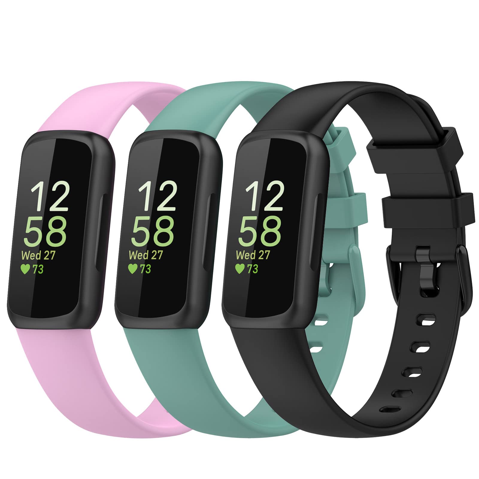 Chofit 3-Pack Straps Compatible with Fitbit Inspire 3 Strap, Replacement Soft Silicone Sport Bands Wristband Bracelet for Inspire 3 Activity Tracker (Small, Black/Green/Purple)