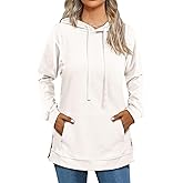 Beimuc Hoodies for Women Fashion Split Hem Drawstring Casual Long Sleeve Sweatshirts Tops with Pockets