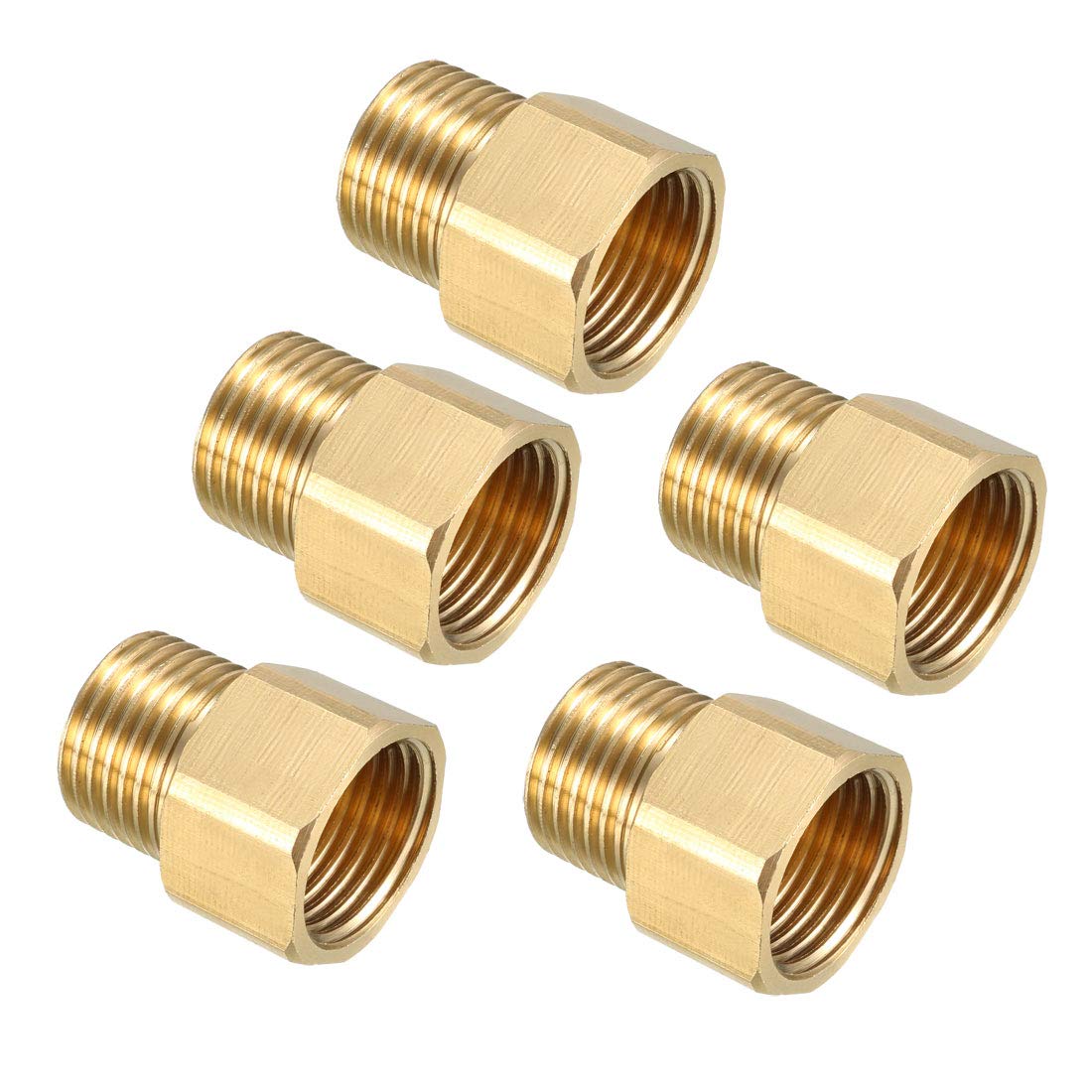 sourcing map Brass Threaded Pipe Fitting G1/2 Male x G1/2 Female Coupling 5pcs