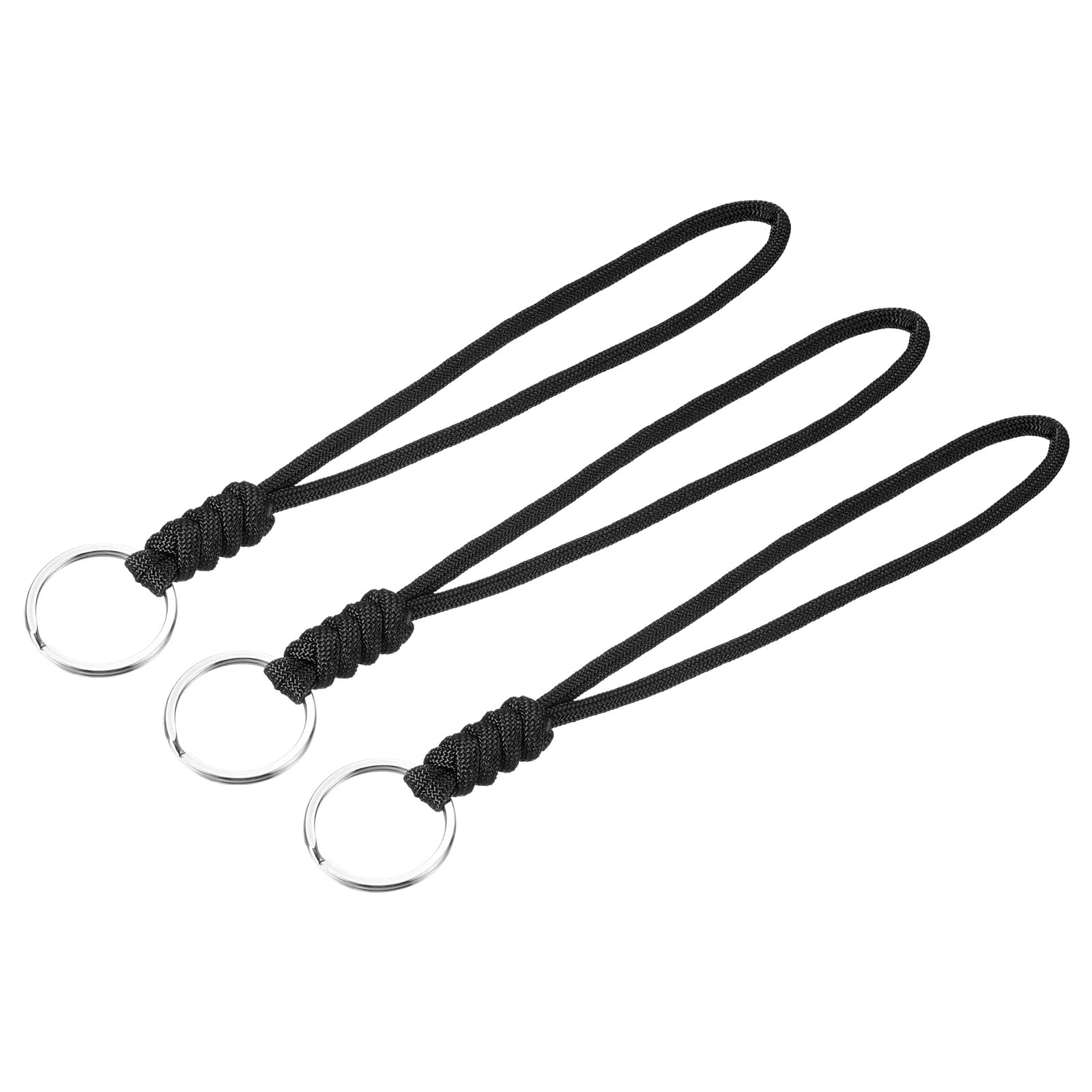 YOKIVE 3 Pcs Paracord Lanyard with Keyrings, Wrist Keychain Cord Metal Hooks Straps | Great for Home Keys, ID Cards, Badge Holders (Black, 8-Inch)