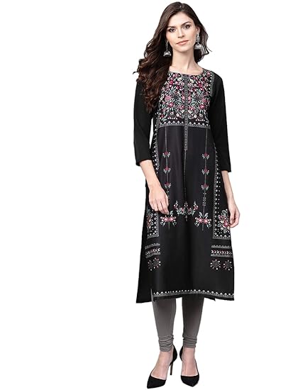Crepe Printed Kurti (VPK1802_Black_Free Size)