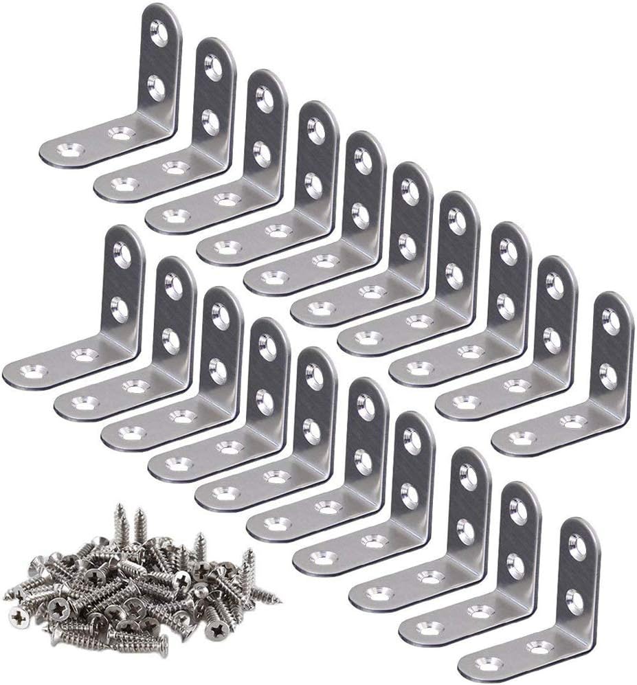 ALLNICE 20 Pieces 40*40mm Stainless Steel Corner Bracket L Shaped Right Angle Brace Fastener with 80 Pieces Screws