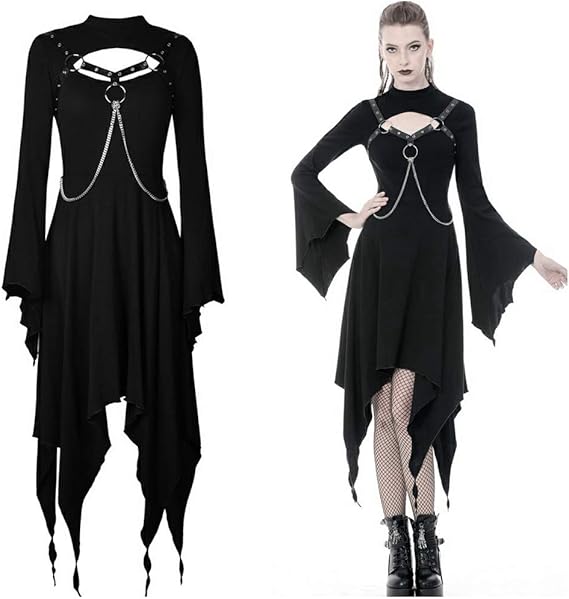 Amazon ゴスロリワールド Dil ゴスロリ ロングチェーンハーネスデザイン ワンピース M ワンピース チュニック 通販