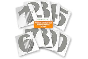 iSYFIX Silver Vinyl Numbers Stickers – 1.5 Inch Self Adhesive (2 Sets)- Premium Decal Die Cut and Pre-Spaced for Mailbox, Signs, Window, Door, Cars, Trucks, Homes, Businesses, Address Numbers, Indoor or Outdoor