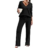 Ekouaer Womens Pajama Sets Fuzzy Fleece Sleepwear Long Sleeve Pjs 2 Piece Lounge Set Fall Outfits Sweater Nightwear S-XXL