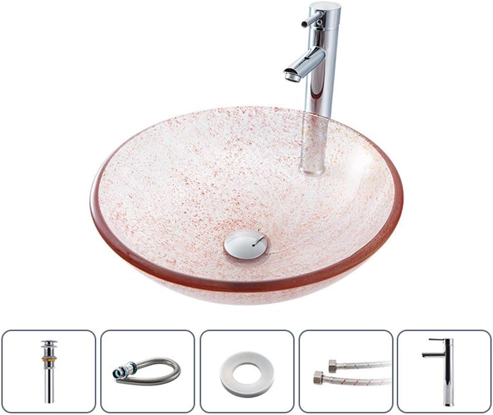 Amazoncom Yrra Round Basin Counter Bathroom Sink Faucet Combo With Faucet Pop Up Drain Tempered Glass With Faucet