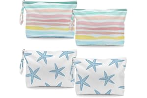 Fokongna 4PCS Wet Dry Bag Waves Rainbow Wet Bag Beach Bags for Swimsuit Toiletry Bags Travel Essentials For Women, Beach Travel Gym for Swimsuit Dirty Diaper Gifts