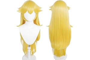 Anogol Hair Cap+Princess Wig Long Wavy Halloween Cosplay Wig Yellow Costume Party Wigs Anime Wigs Yellow Princess Wig Peach Wig Women