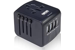 Travel Adapter, HAOZI Universal Travel Adapter - 3 USB + 1 Type C in One Travel Charger with UK/US/AUS/EU Plugs and Socket, International Power Adapter Wall Charger (Black)