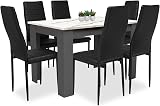 Blisswood 140cm Dining Table 4 Chairs PU Leather White Marble Grey view 1