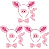 12 Pieces Pig Costume Set Pig Ears Headband Pig Nose Bow Tie Pig Tail Fancy Animal Cosplay Pig Costume Pink Animal Costume Accessories for Halloween Christmas Cosplay Animal Dress up Party