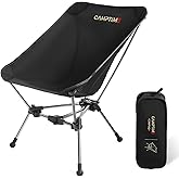 Camptime Portable Camping Chair, Lightweight Compact Backpacking Chair with Side Pocket, Wide Seat Folding Chair for Camping, Hiking, Beach - Supports 330Lbs, Black