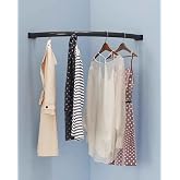 Closet Rod Curved Corner Wardrobe Rod Pipe Support, Saving Space Cloakroom Bathroom Clothes Hanging Bar Organizer(Black,40x40cm (15.8x15.8"))