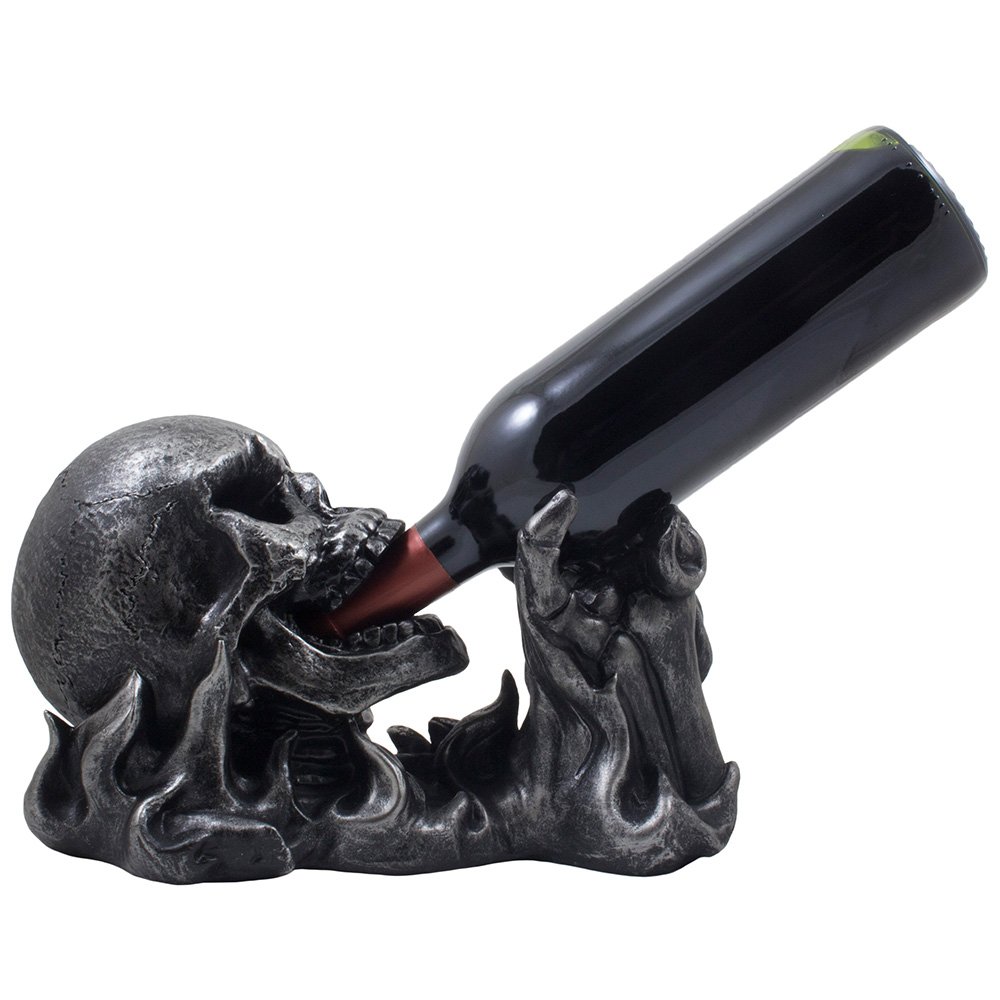 Evil Skull Rising from Flames Wine Bottle Holder