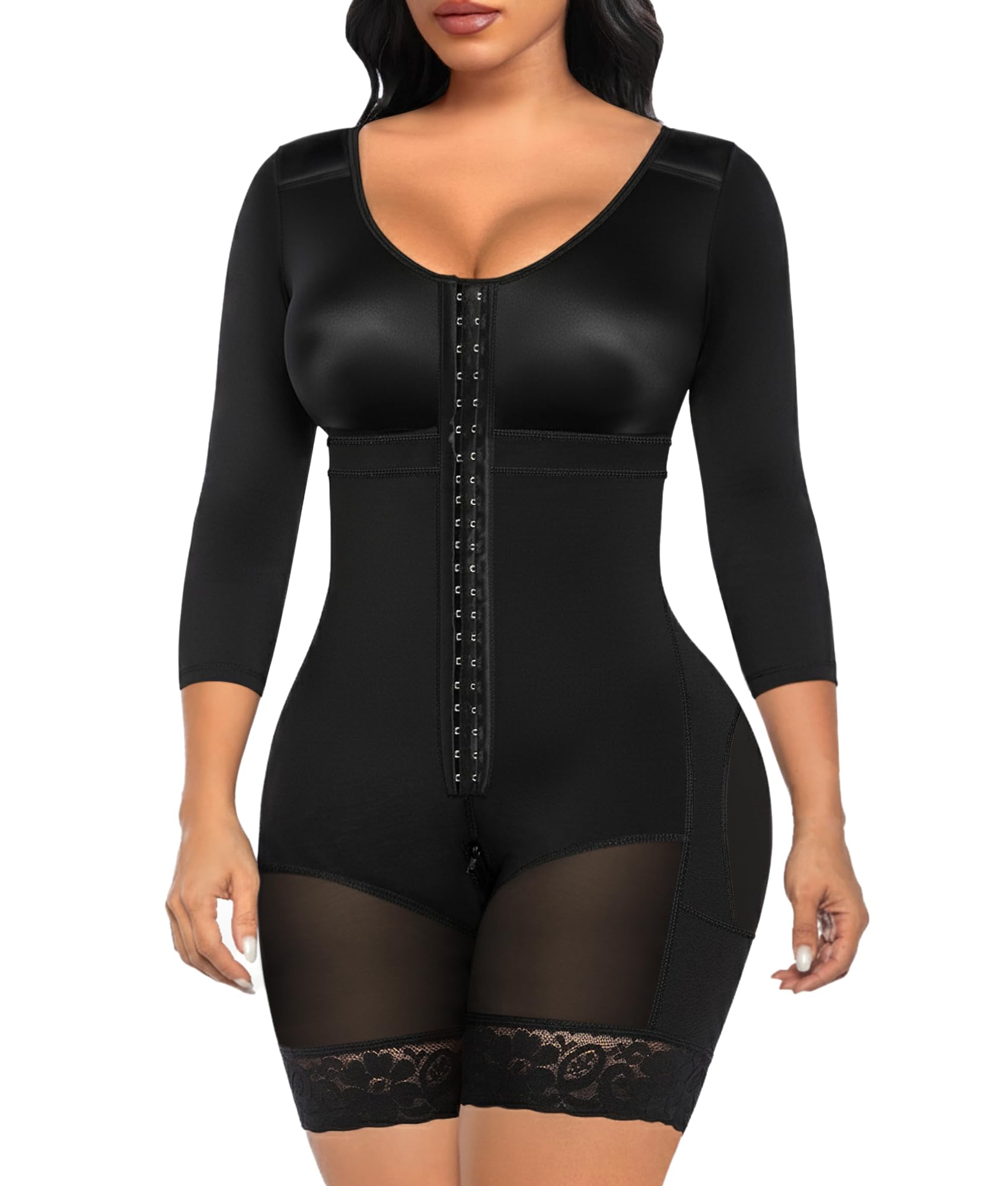 Photo 1 of *MINOR DAMAGE - USED*
SHAPERX Women's Fajas Colombianas Shapewear Postpartum Tummy Control Arm Slimming Full Body Shaper with Zipper Crotch, SZ7503-Black-M