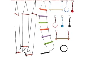 Slackers Exclusive Ninjaline Kit with Rickety Bridge & 15' Bachar Ladder – 36' Obstacle Course Line with 7 Obstacles – Outdoo