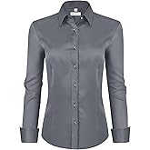 siliteelon Womens Classic-Fit Dress Shirts Long Sleeve Button Down Wrinkle-Free Stretch Solid Casual Work Office Blouse Top
