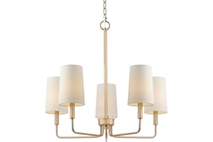 Homebelife Chandelier, Muted Gold with White Fabric Shade, Farmhouse Linear Island Lighting Fixture for Kitchen, Dining Room (5-Light Muted Gold with Fabric Shades)