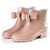 XHOGNLS Women'S Pvc Chunky Platform Rain Boots With V Cutout Bow Fashion Wide Calf Rubber Lug Sole Anti-Slip Yard Farm Work Chelsea Rain Boots Outdoor Slip-On Waterproof Ankle Boots