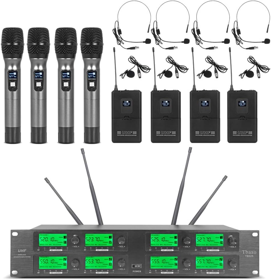 Frequency A Wireless Microphone System 8 Channel Microphone UHF 4 Handheld Mic 4 Headset 4 Lavalier Bodypack 4 Lapel Mic Pro Audio Karaoke System Church Speaking Conference Wedding Party: Home Audio & Theater