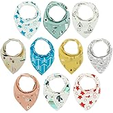 10pcs Baby Bandana Drool Bibs - Age 3 to 24 Months - Ultra Absorbent Organic Cotton Drooling Baby Bibs for Boys and Girl - Safe Nickel Free Snaps For Teething Protection - Unisex Bib Set