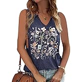 Womens V Neck Tops Flowers Graphic Tank Tops Sleeveless Summer Tops Casual Loose Vacation Tanks Clothes
