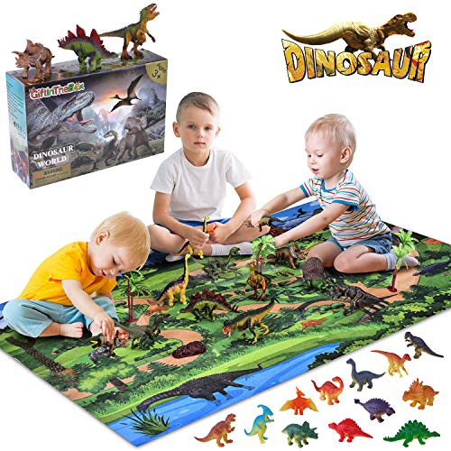 Giftinthebox Dinosaur Toys, Large 31.5 x 47.3 Inch Play Mat with 21 Realistic Looking Dinosaurs Including T-Rex, Triceratops, Velociraptor