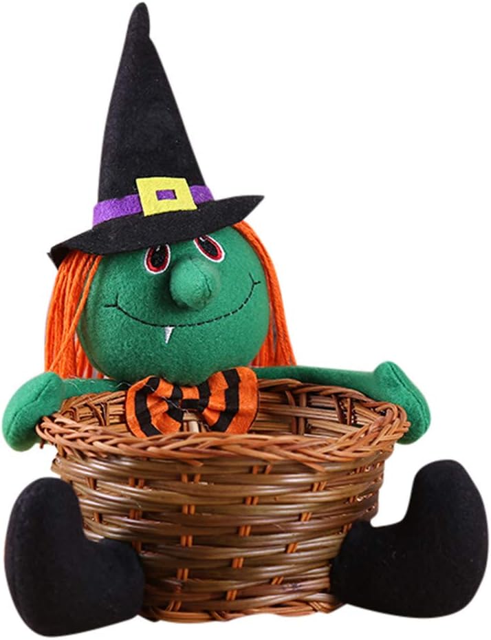 Gbell Kids Halloween Doll Candy Basket Toys- Fruit Pumpkin Witch Bowl Ghost Home Decor Hand-Woven for Kids Girls Boys Bedroom Decoration,Supermarkets, Stores, Home, Hotels Decoration,1Pcs (Green)