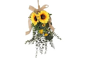 SM SunniMix Artificial Sunflower Swag for Front Door Lifelike Wedding Party Spring Summer Door Wreath Floral Swag for Thanksg