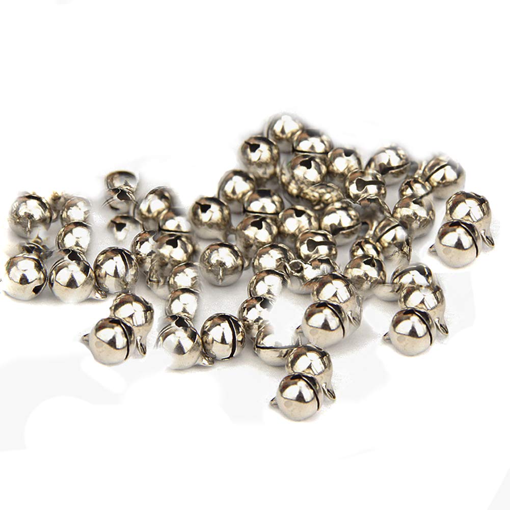 Fodattm 100PCS Small Copper Bell Jingle Bells Craft Bells Loose Beads Bell for Christmas Festival Decoration Home Decoration Jewelry Making DIY Bracelet Anklets Craft (White K, 8mm)