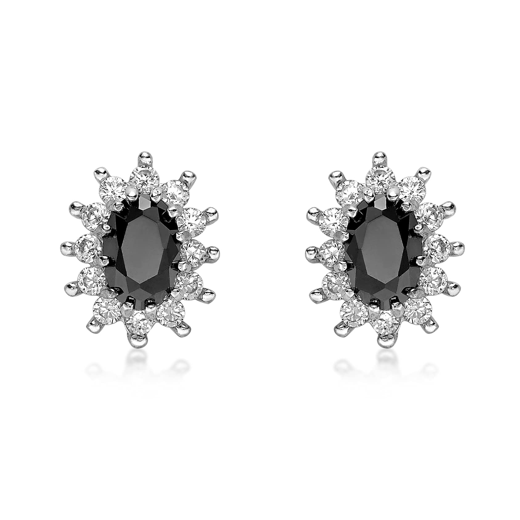 CARISSIMA Women's 9ct Yellow Gold 10mm Black Sapphire CZ Stud Earrings