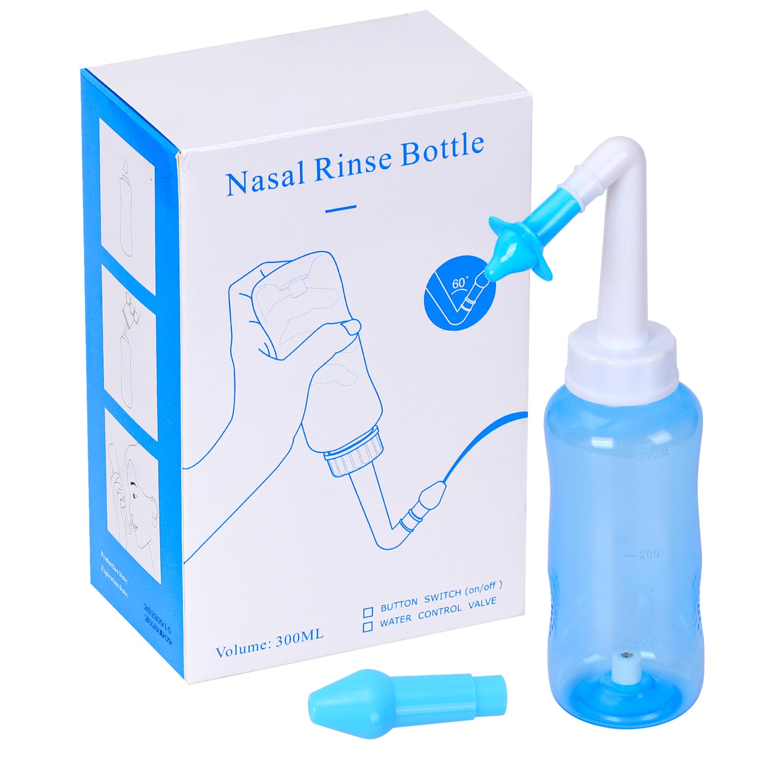 Neti Pot Sinus Rinse Kit Nose Wash Cleaner Sinus Rinse Bottle Pressure Rinse Nasal Irrigation for Adult and Kid BPA Free 300ML（Light Blue）