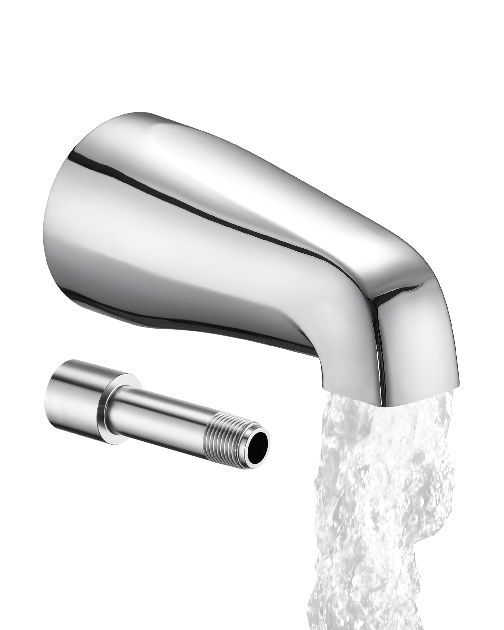 Photo 1 of Bathtub Spout Without Diverter, 5.3", All Metal 304 Stainless Steel, Fits 1/2" Copper Slip-On and 1/2" or 3/4" IPS Threaded Pipes, Leak-Free Design, Easy Installation, Universal Fit, Chrome