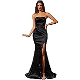 AOSHABABI Women's Cocktail Dresses Elegant Black Strapless Slit Mermaid Evening Dresses for Wedding Guest